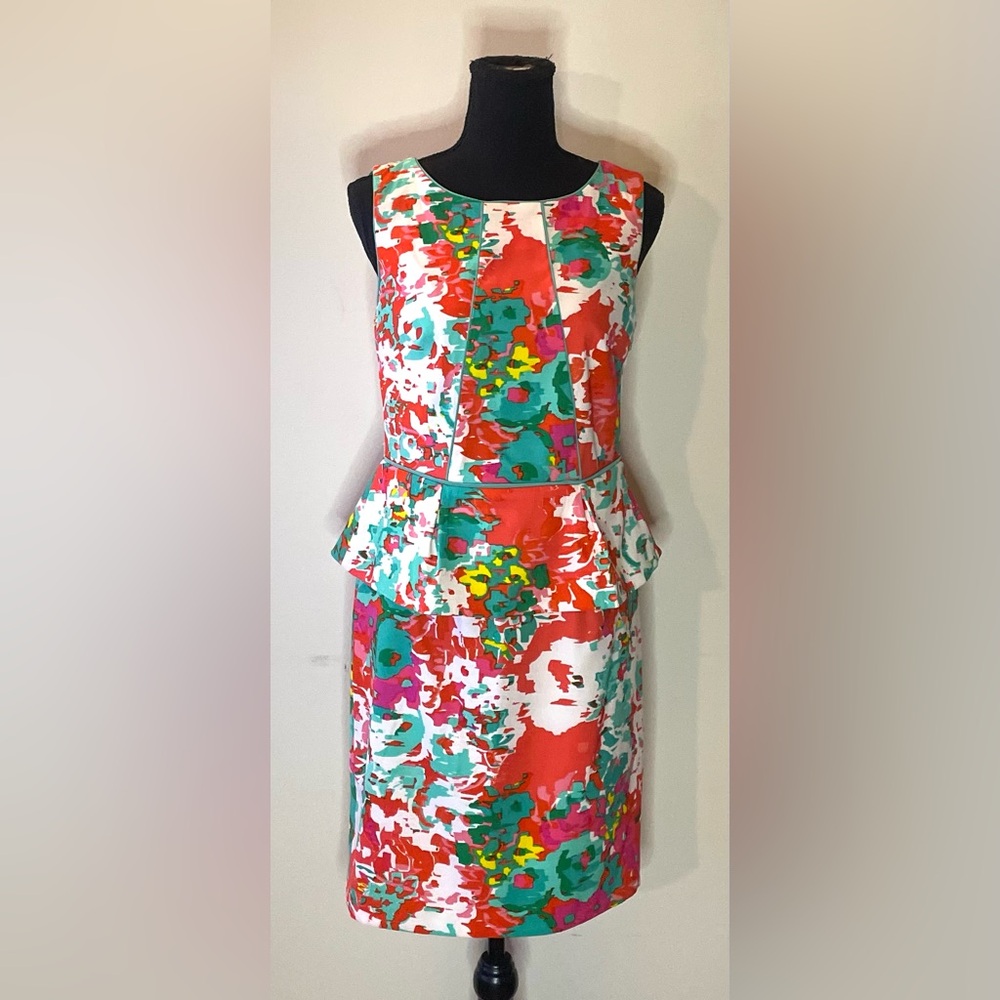 AGB-Abstract Print‎ Stretch Twill Peplum Sheath Dress Size 10P